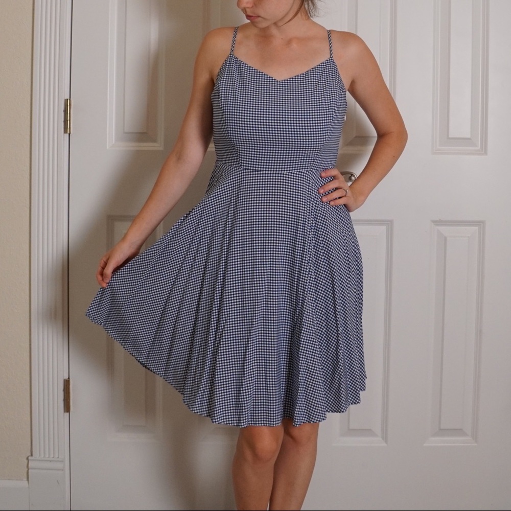 Old Navy Blue White Plaid Flowing Dress Size